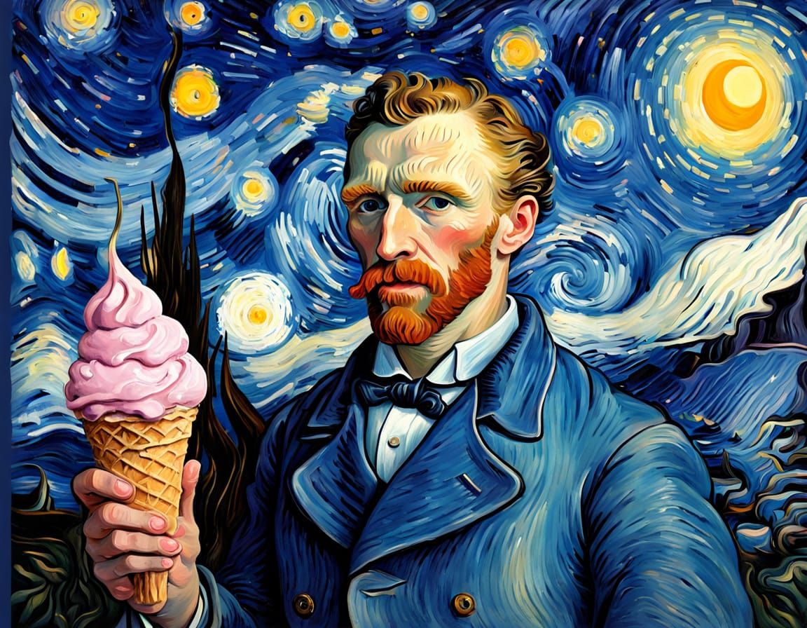 Van Gogh with Ice Cream: Impressionist Oil Painting