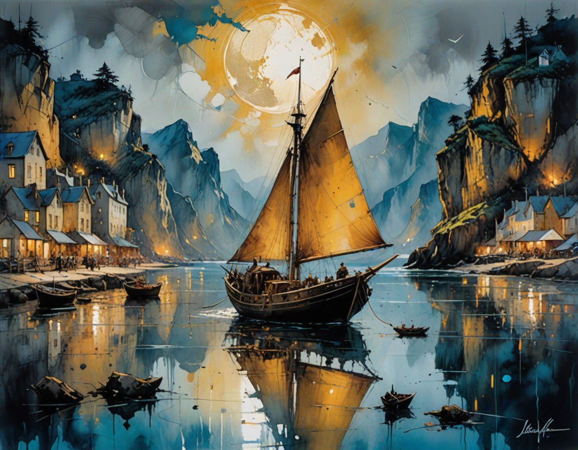 A Tranquil Bay Under Silver Moonlight