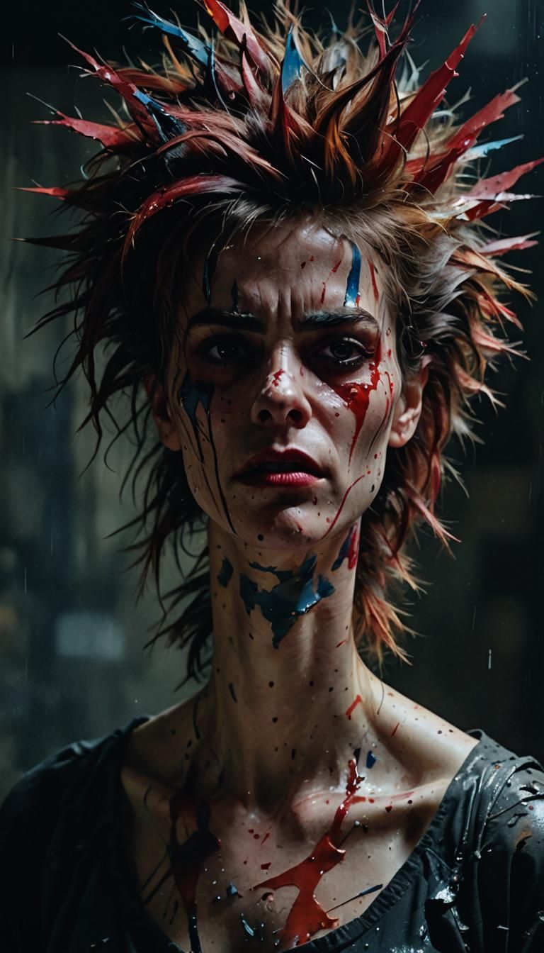 Woman with Spiky Hair in Expressionist Art Style