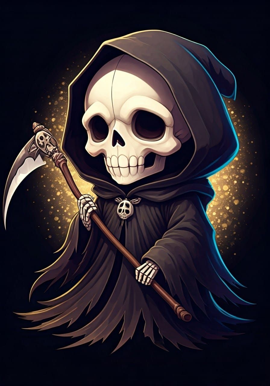 Chibi Grim Reaper with Miniature Scythe