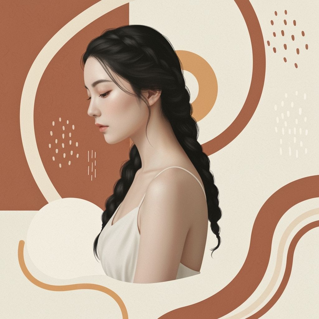 Dreamlike Woman in Abstract Curves as Pastel Painting