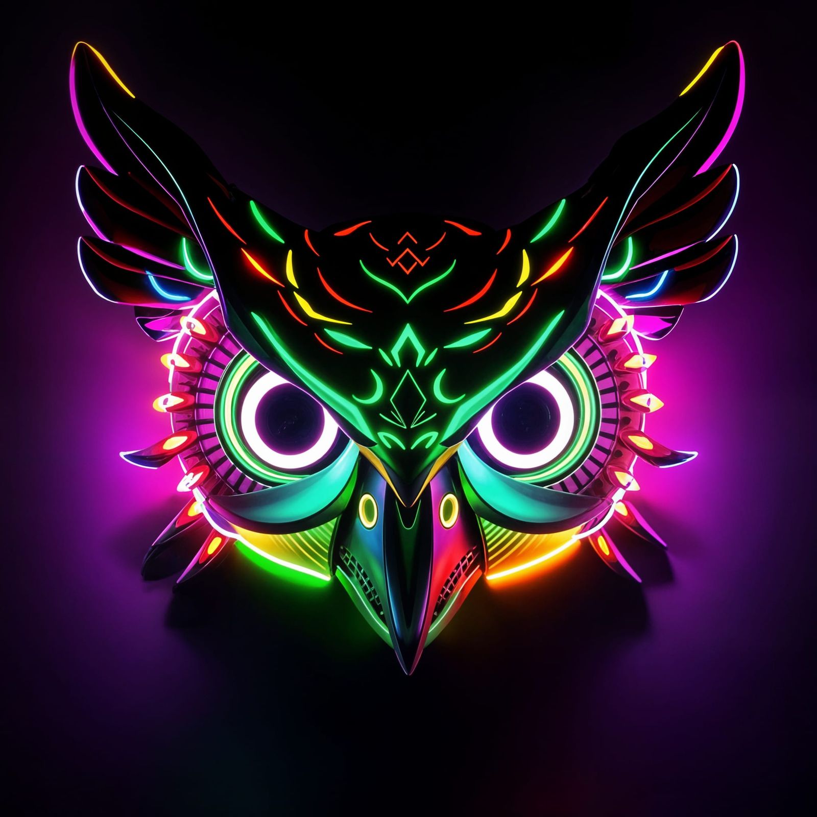 Glowing Owl Mask in Cyberpunk Style