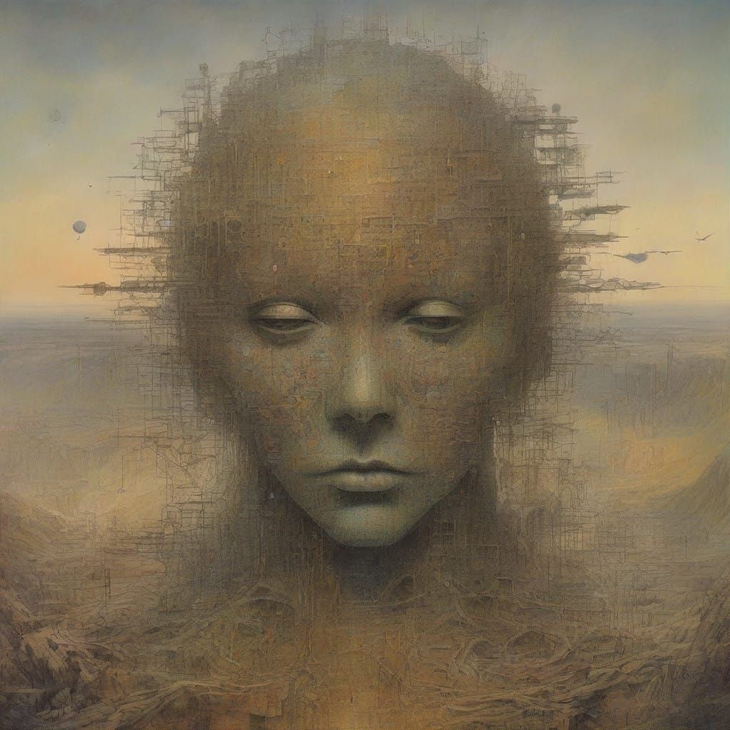 Paradoxical Binary Code Metaphysical Painting in a Beksinski...