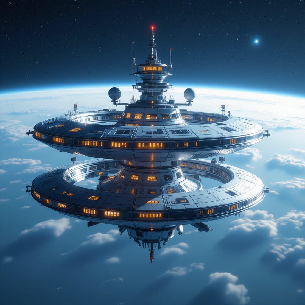 Ocean Planet Space Station in Astral Illustration Style