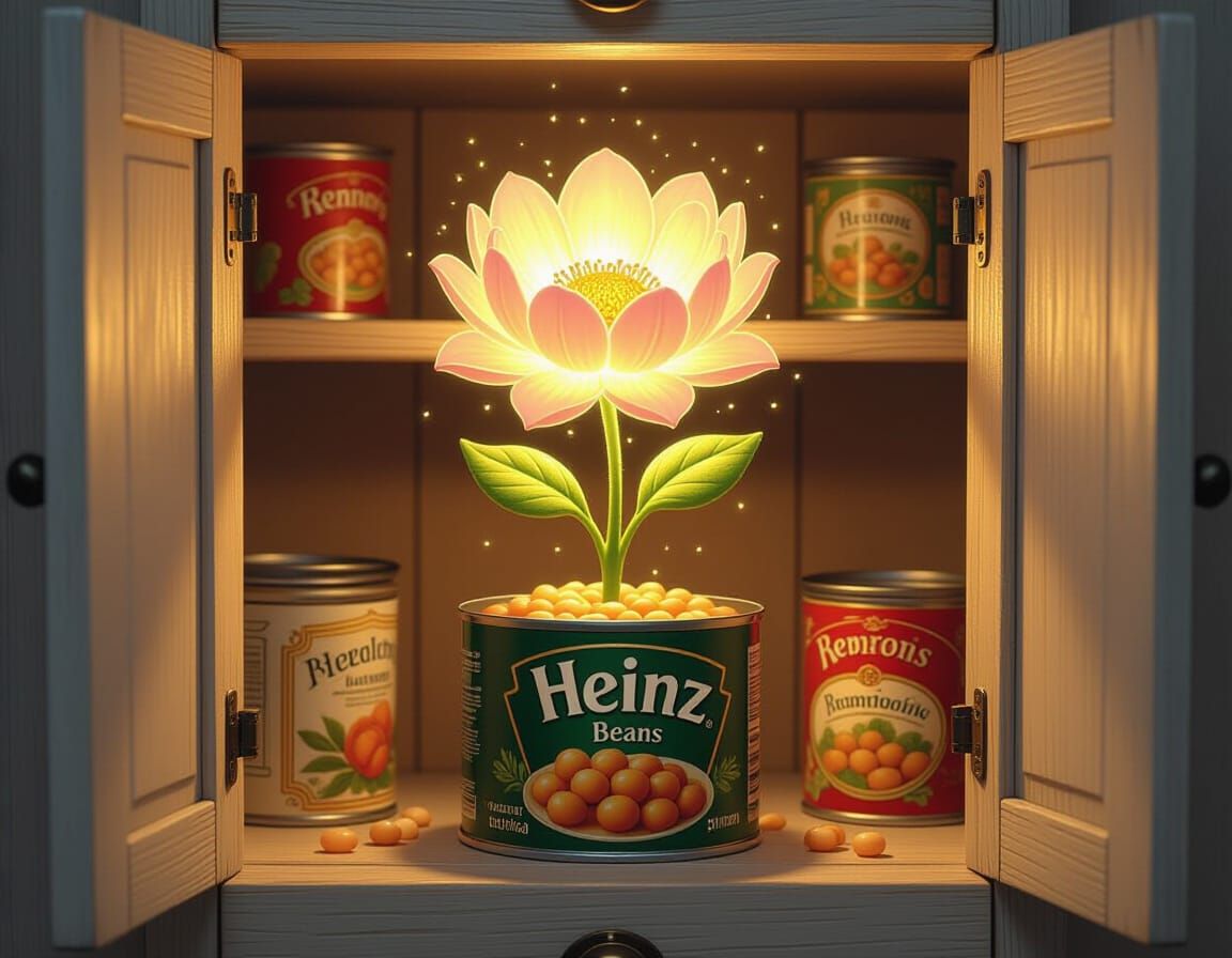 Glowing Flower in Heinz Tin: Whimsical Fantasy Art