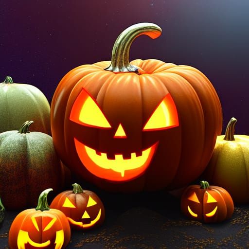 Halloween Pumpkin in Nebula Aquarium: 3D Digital Art