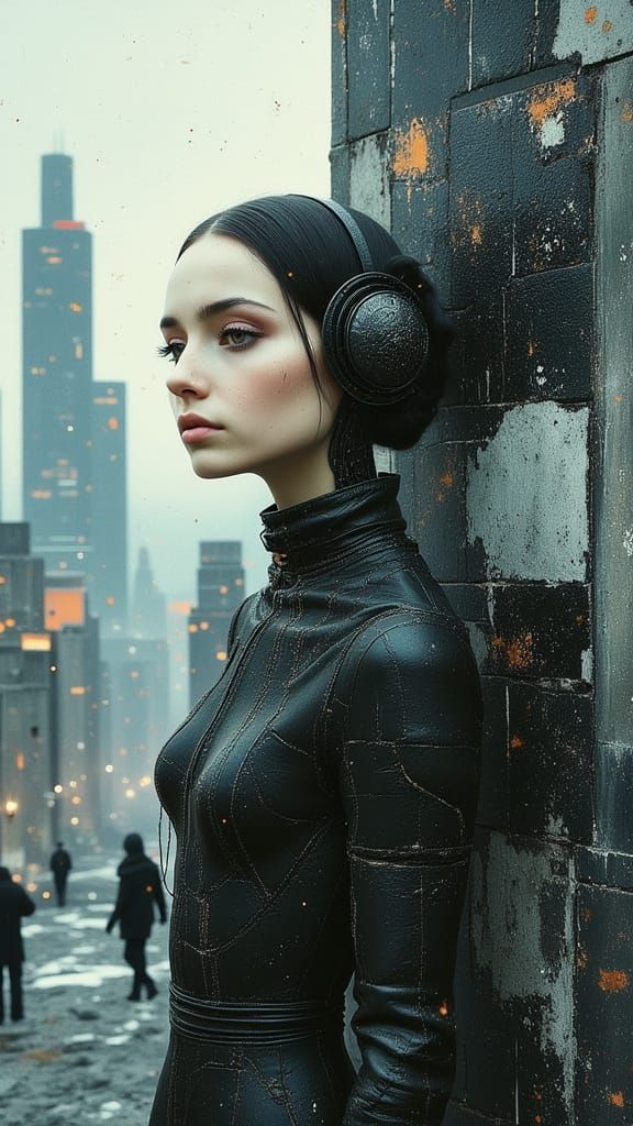 Futuristic Cyborg Goddess in Dystopian Cityscape