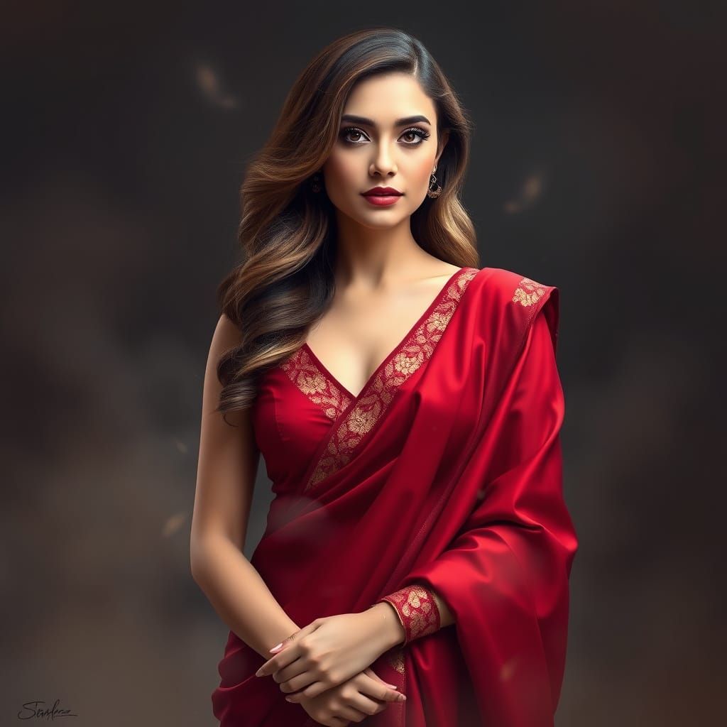 Ethereal Saree Goddess in Whimsical Dreamlike Setting