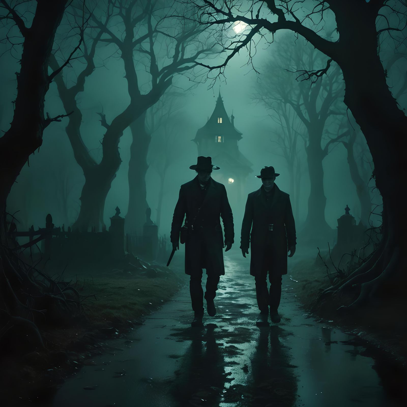 Gothic House Under Moon in Cinematic Matte Painting