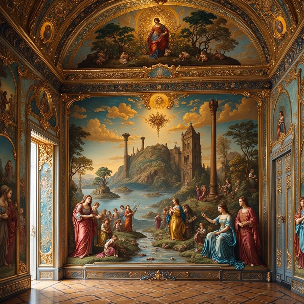 Vatican Mural in Raphael Room, Fresco Oil Paint