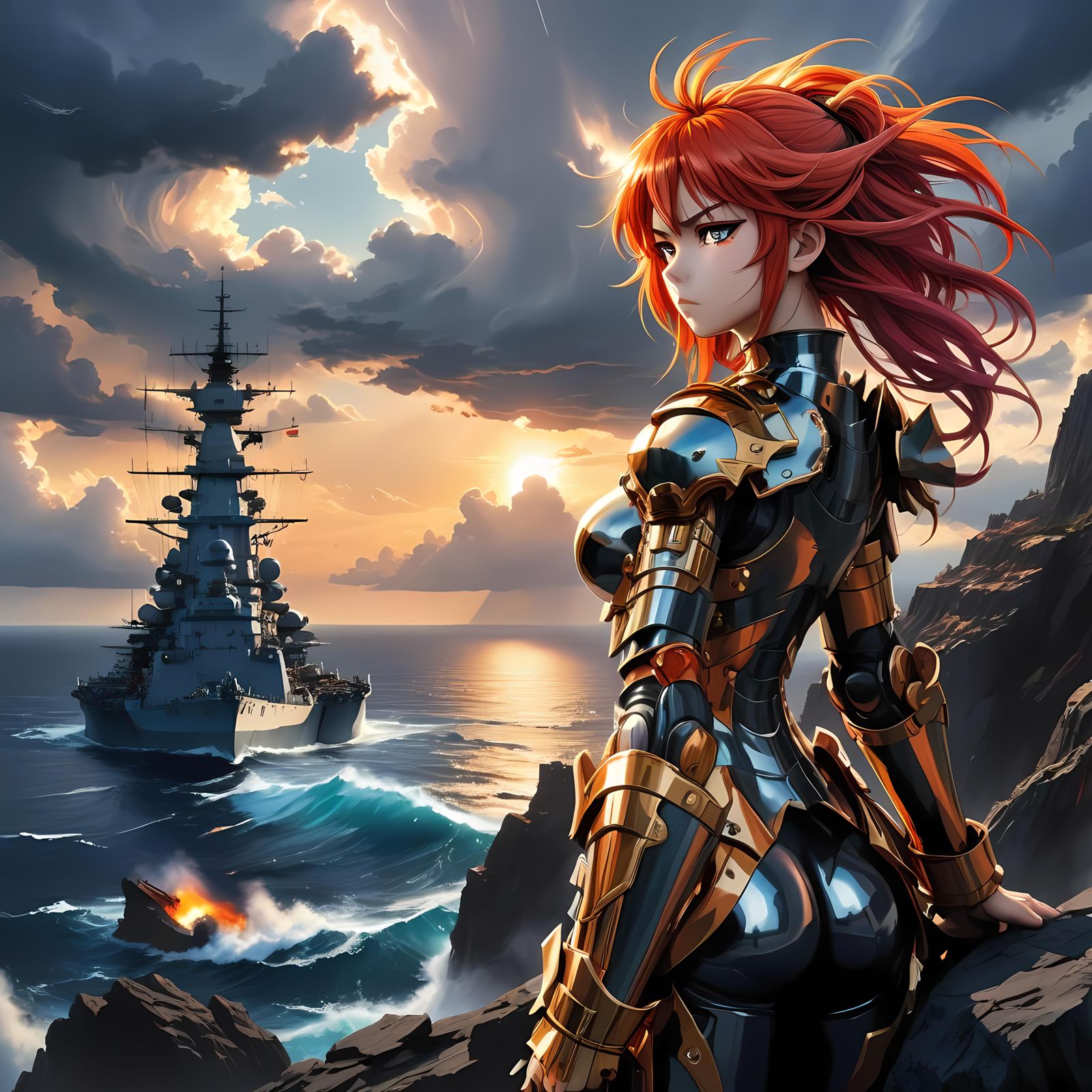 Epic Warship in Anime Style