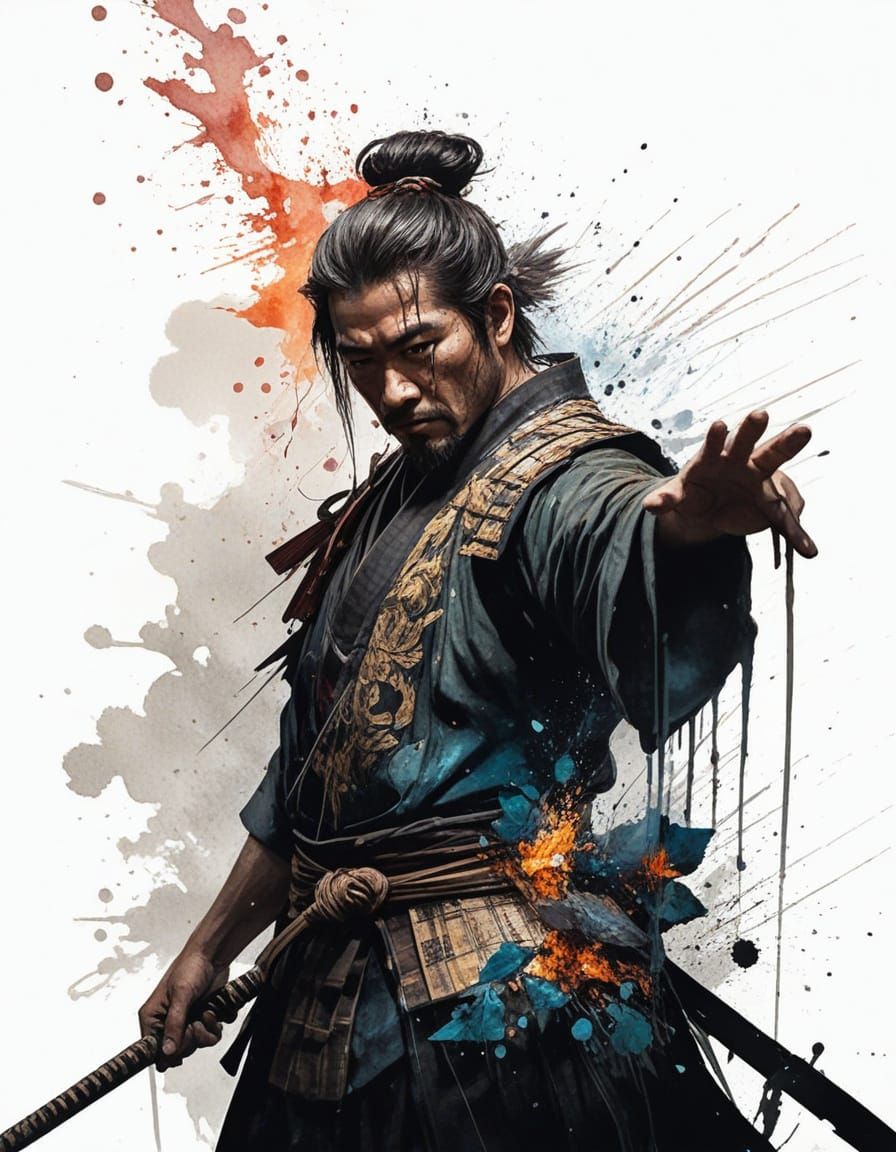 Imposing Shogun Double Exposure with Burning Village