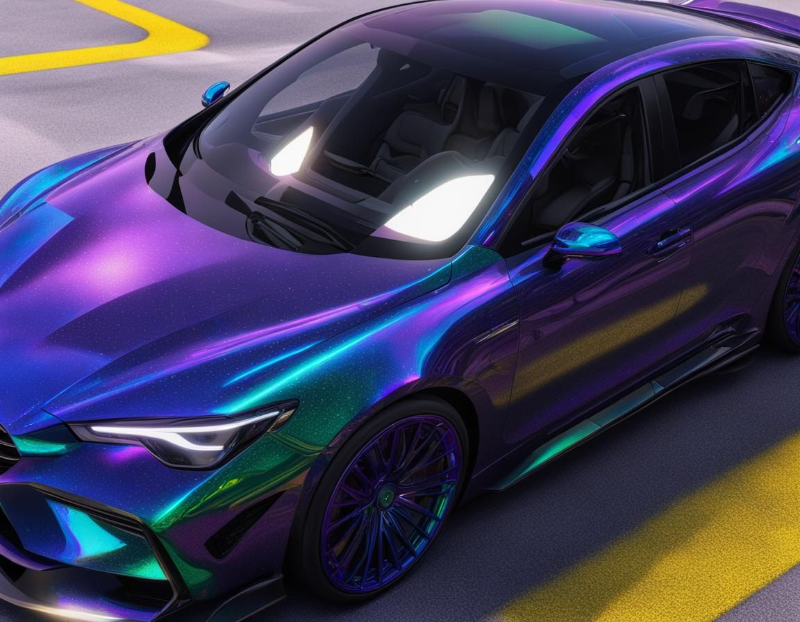 Holographic purple Multi chromatic car with holographic blue accents and holographic green accents& multi chromatic vibe...