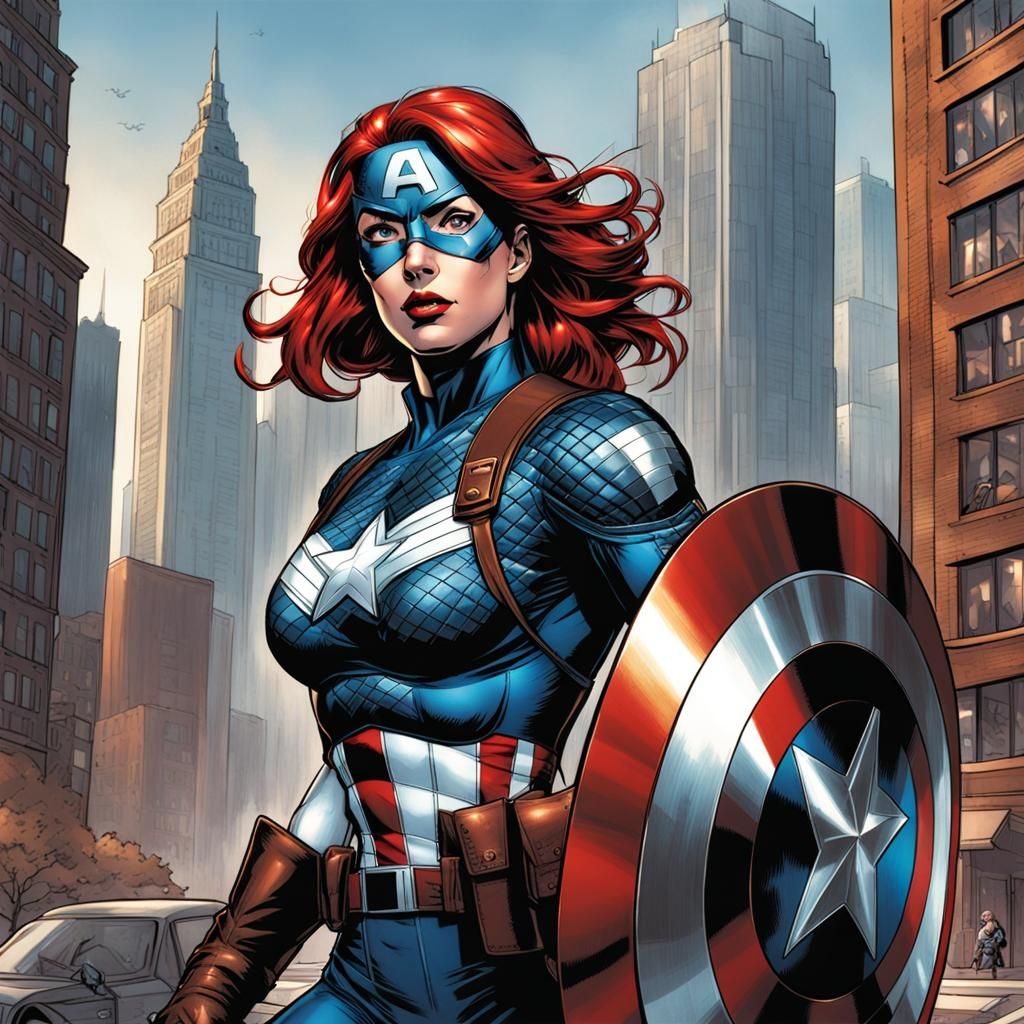 Female Captain America in Comic Book Art Style