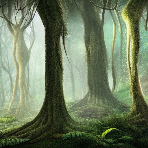 Detailed Matte Painting of a Primeval Thicket