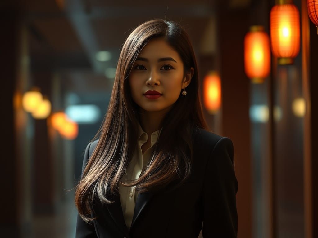 Confident Chinese CFO in Cinematic Film Style