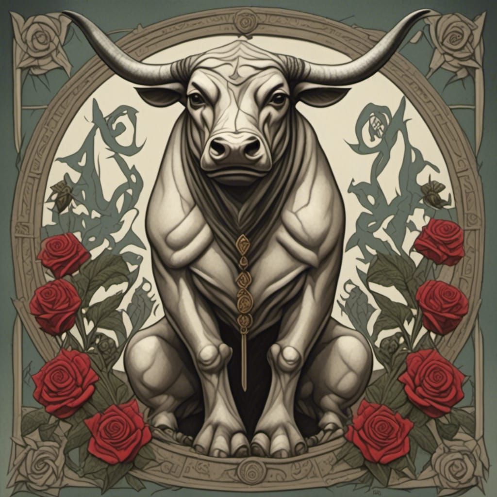 Tarot Card of Bull with Metal Roses