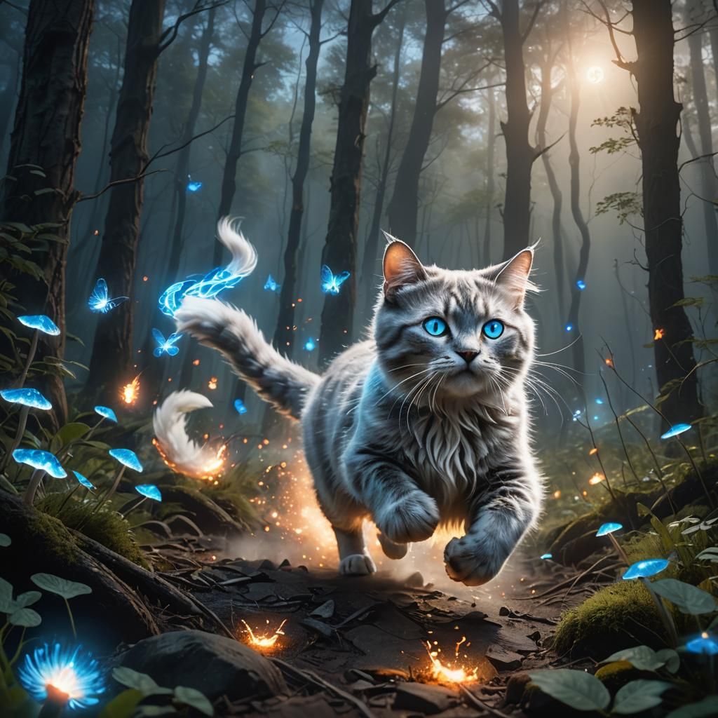 Cat Runs Through Bioluminescent Smoky Mountains
