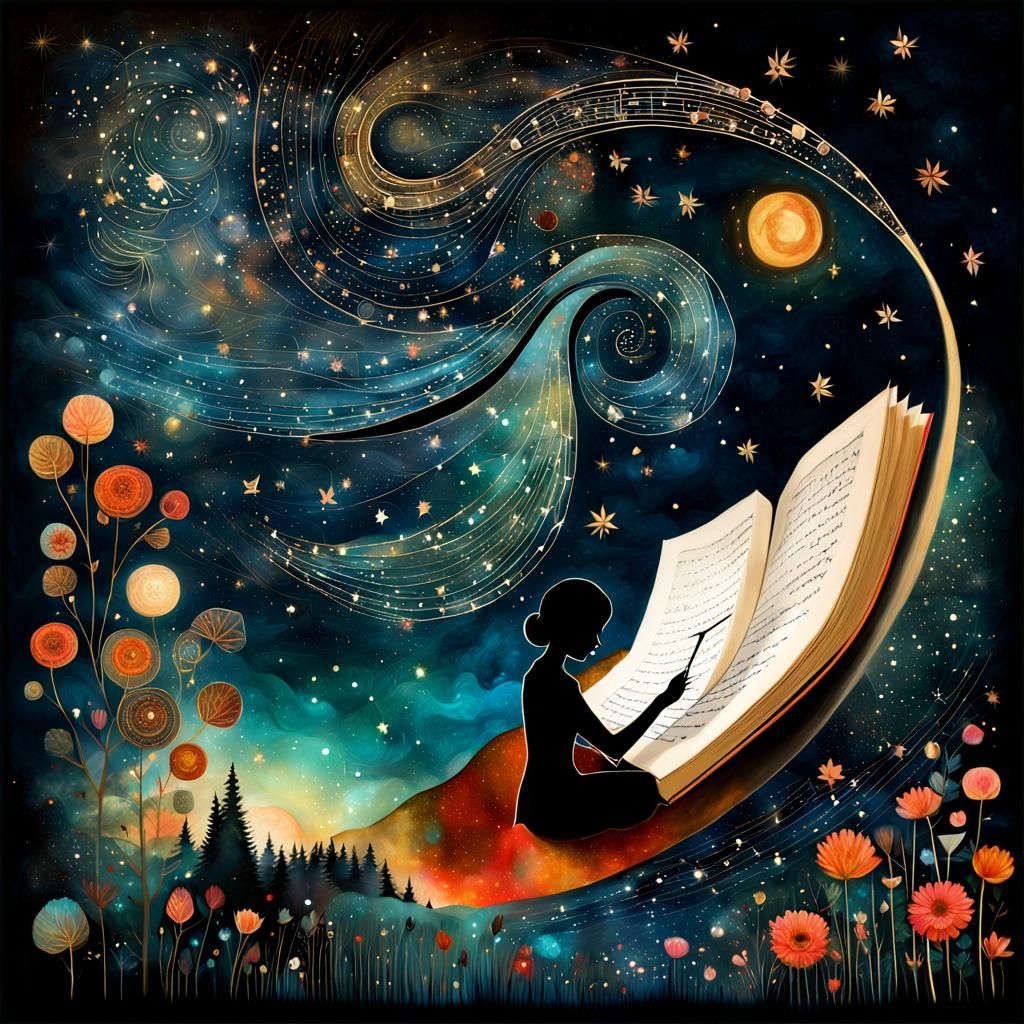 Whimsical Reading Collage in Watercolor Style