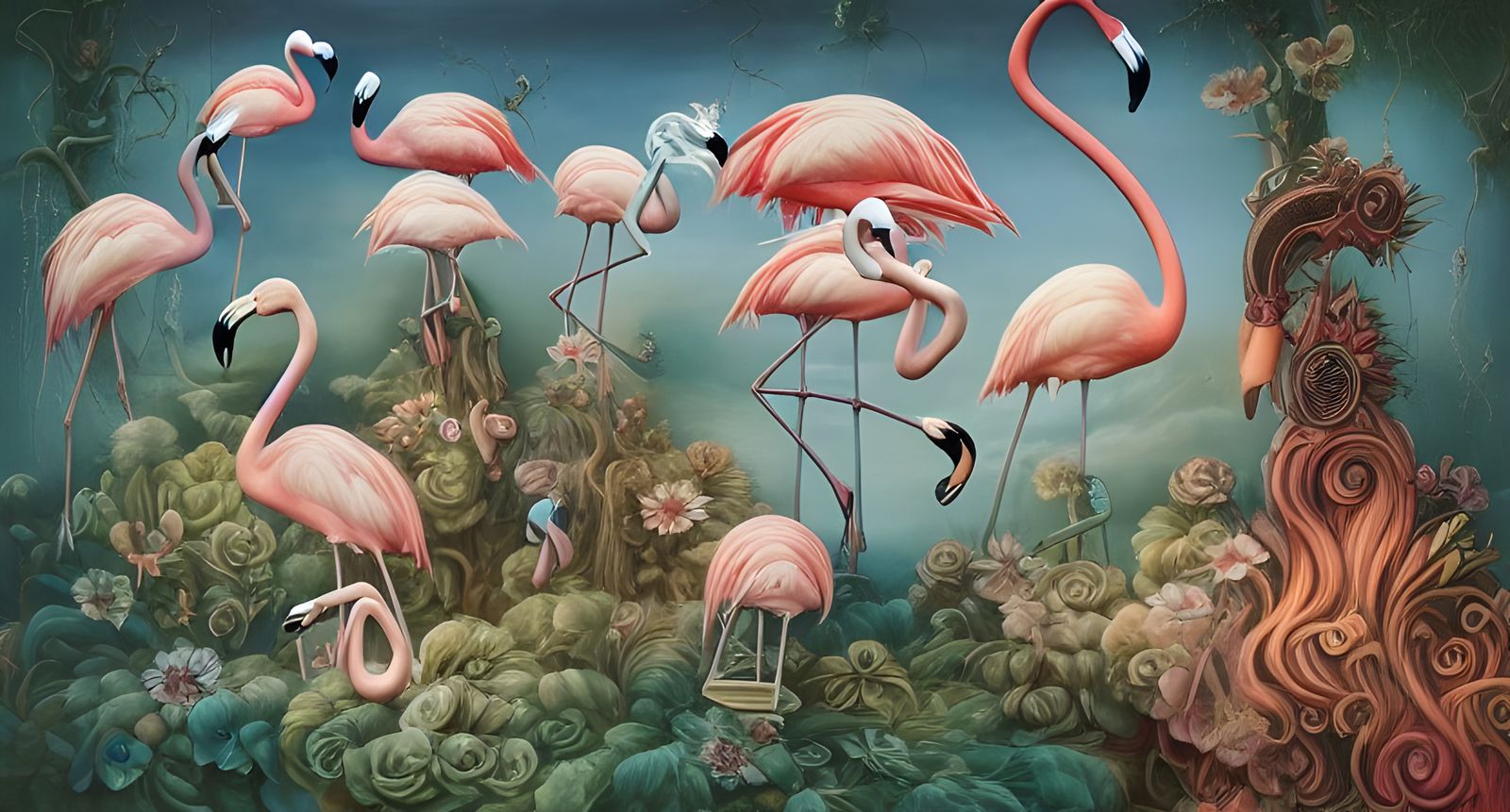 Surreal Guitar Flamingo Hybrids in Cel Shading