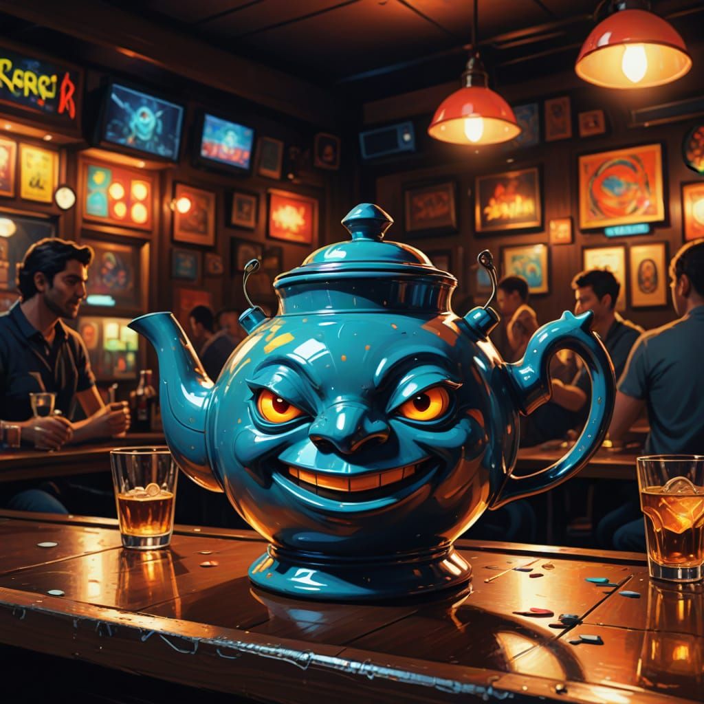 Anthropomorphic Teapot Plays Darts in Moody Bar