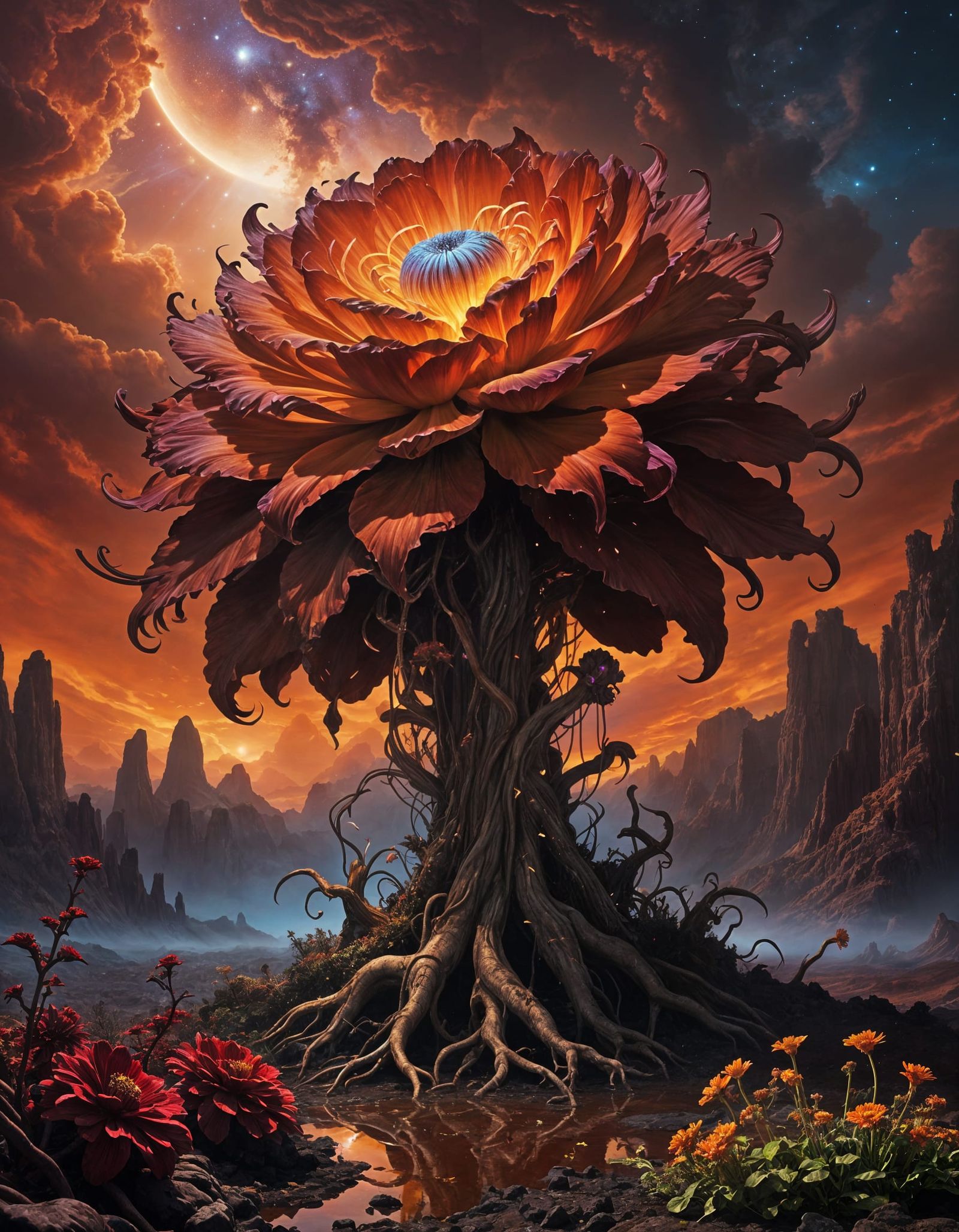 Ethereal Alien Bloom Unfurls in Cosmic Landscape