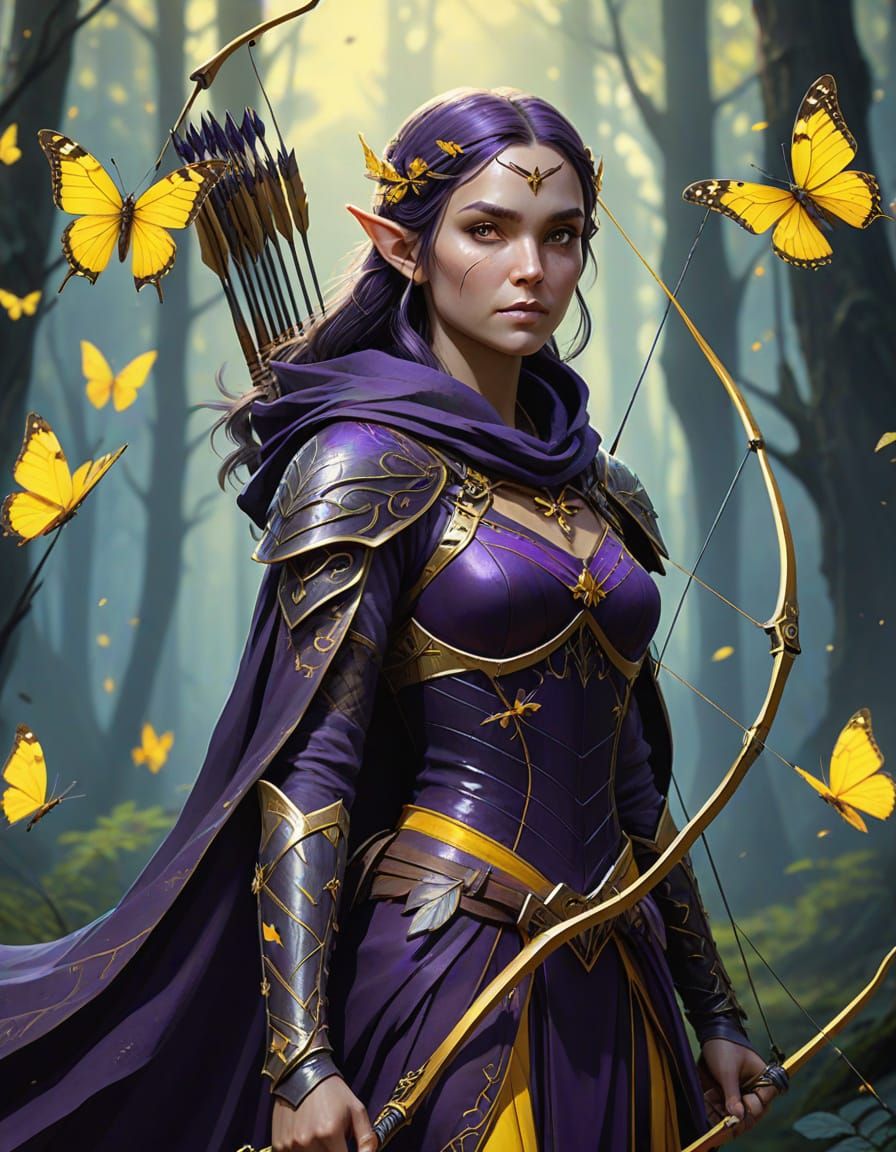 Elven Huntress in Dark Fantasy Forest Art