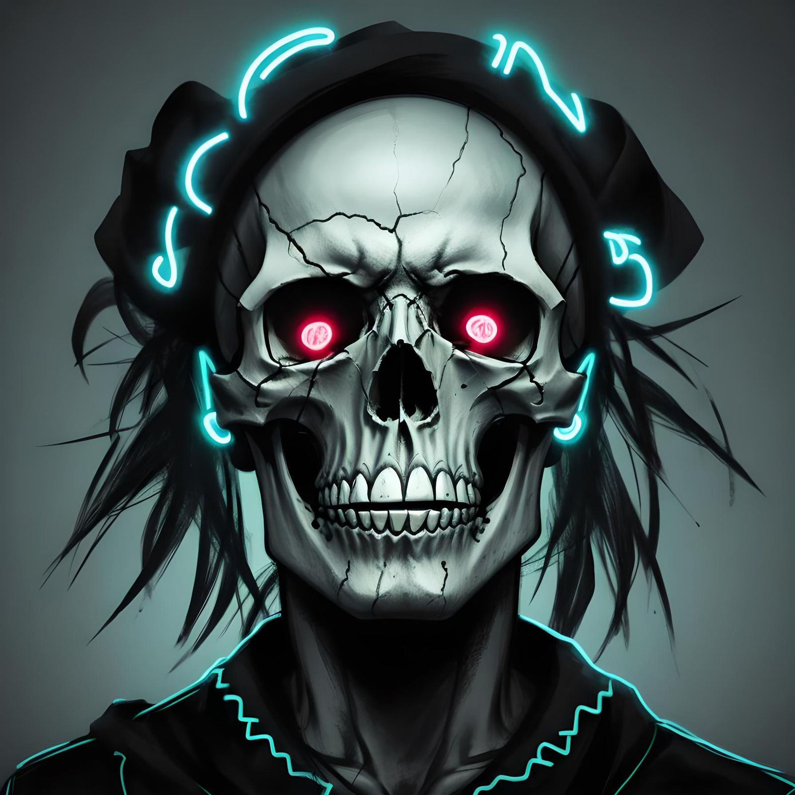 Expressive Neon Skull Digital Art