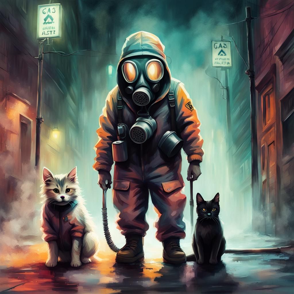 Dog and Cat in Alleyway: Graffiti Splash Art
