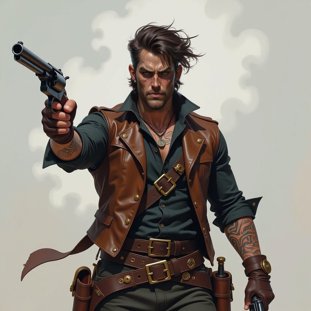 Air Genasi Gunslinger in Oil Painting Style
