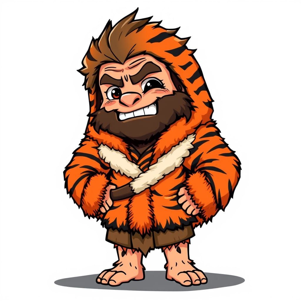 Caveman in Tiger Fur Cloak with Lab Coat Embellished in Chib...