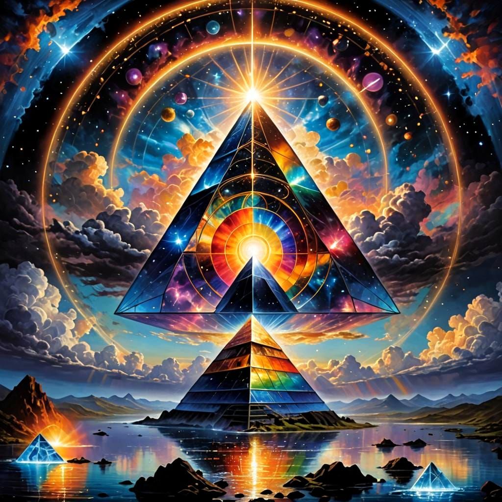 Radiant Crystal Pyramid Hedron in Divine Sky