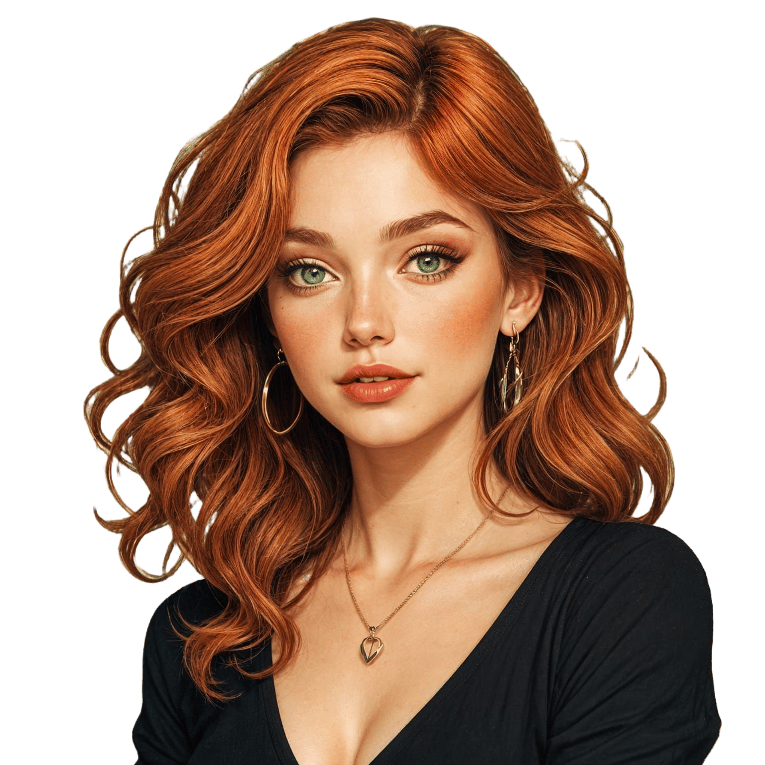 Young Woman with Auburn Hair and Green Eyes