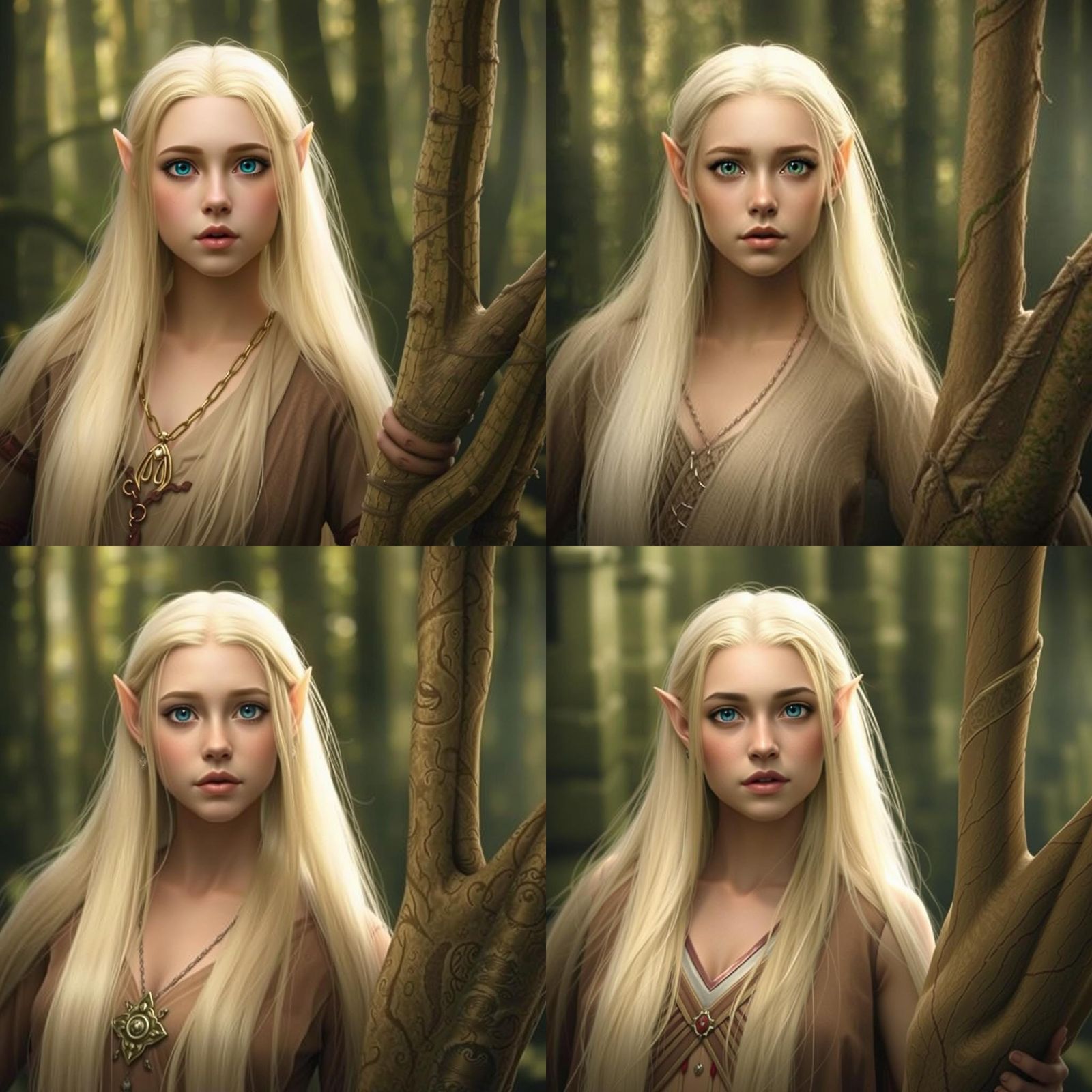 Anime Style Elf Girl in Beige Gown