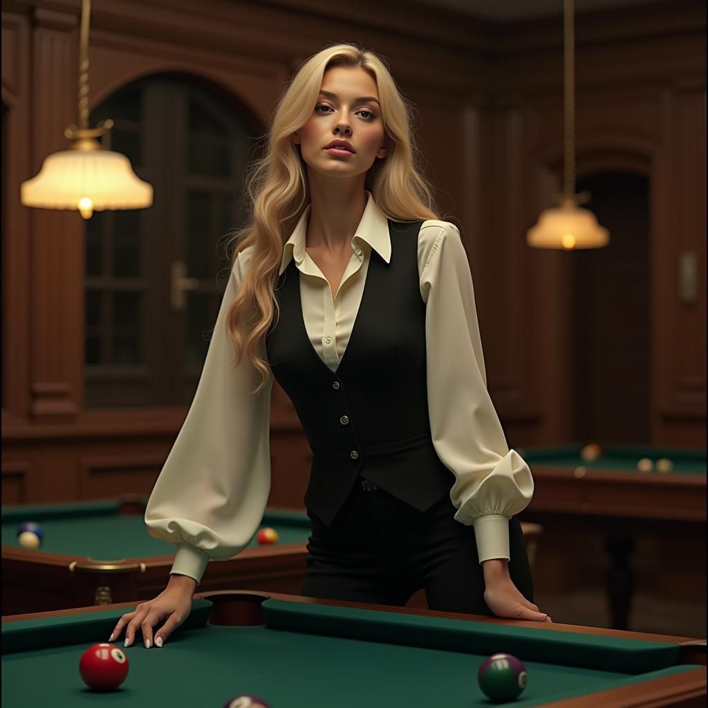 Elegant Billiard Player in Expressive Realism Style