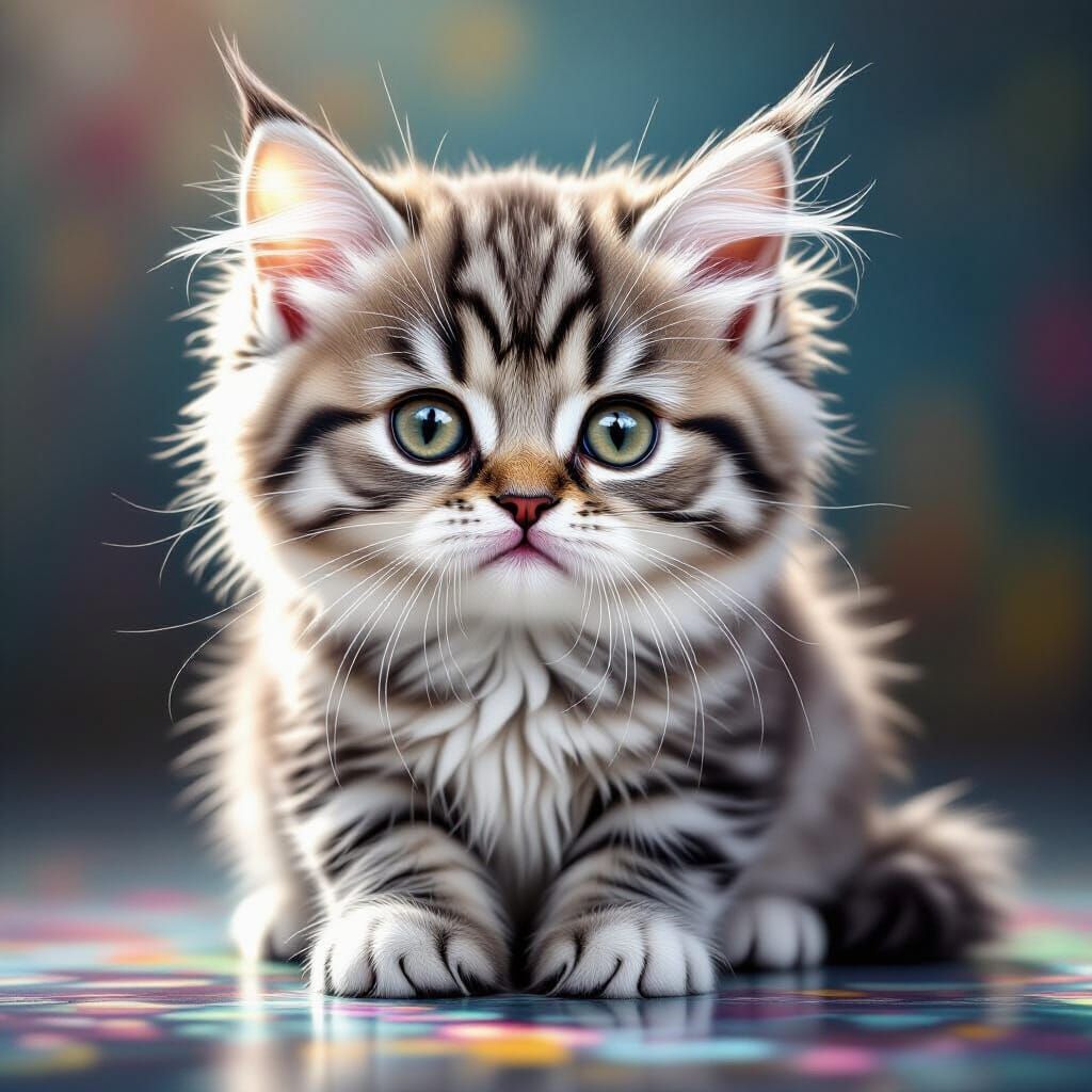 Hyperrealistic Kitten with Persian Muzzle and Fluffy Feet