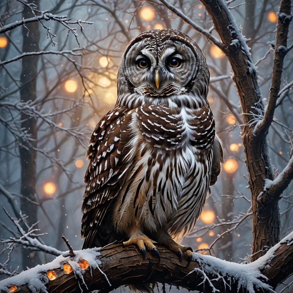 Barred Owl Nest in Winter Storm, Digital Matte Painting