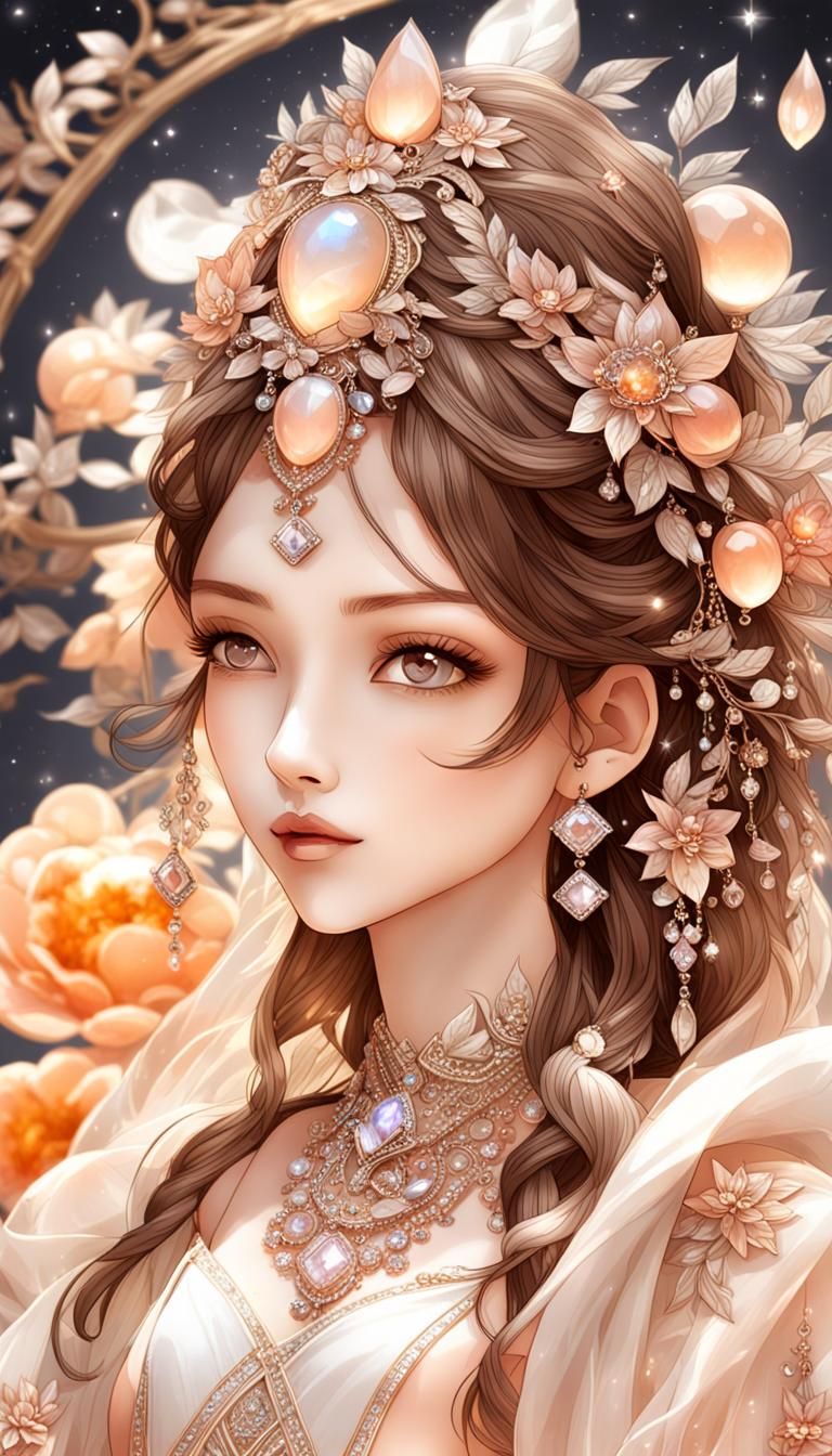 Peach Moonstone Taiwanese Girl in a Moonlight Fairy Tale
