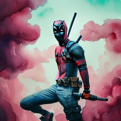 Hyperdetailed Watercolour Portrait of Deadpool