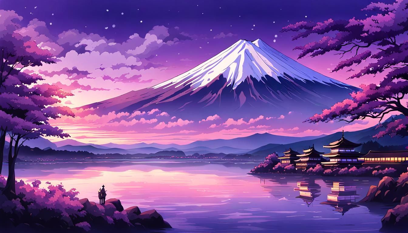 Mount Fuji at Sunset: Anime-Inspired River Reflection