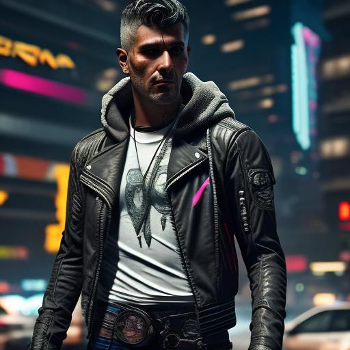 Cyberpunk Latino Nomad with Cybernetic Implants