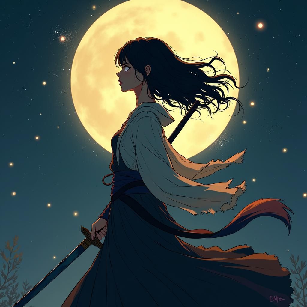 Cursed Samurai Woman with Sun and Moon Power