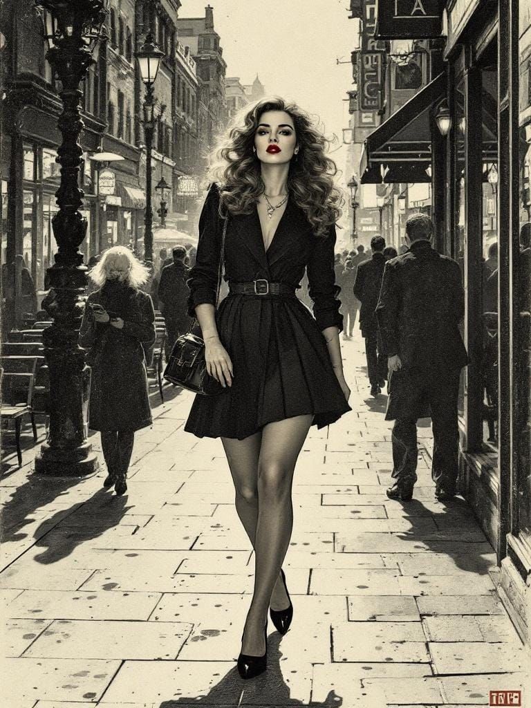 Crimson Lips in the City: Scrimshaw-Style Pin-Up