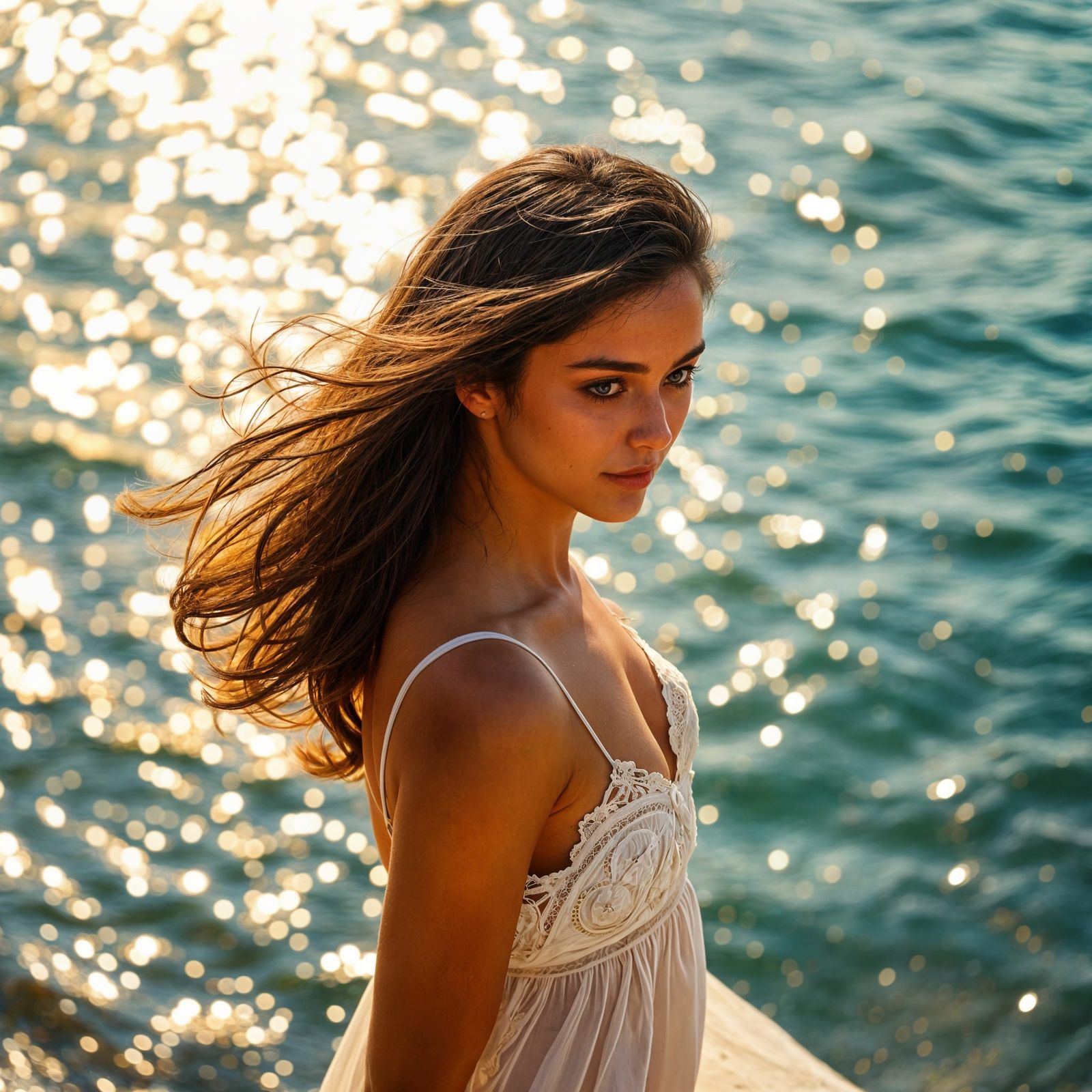 Ethereal Brunette on Adriatic Beach