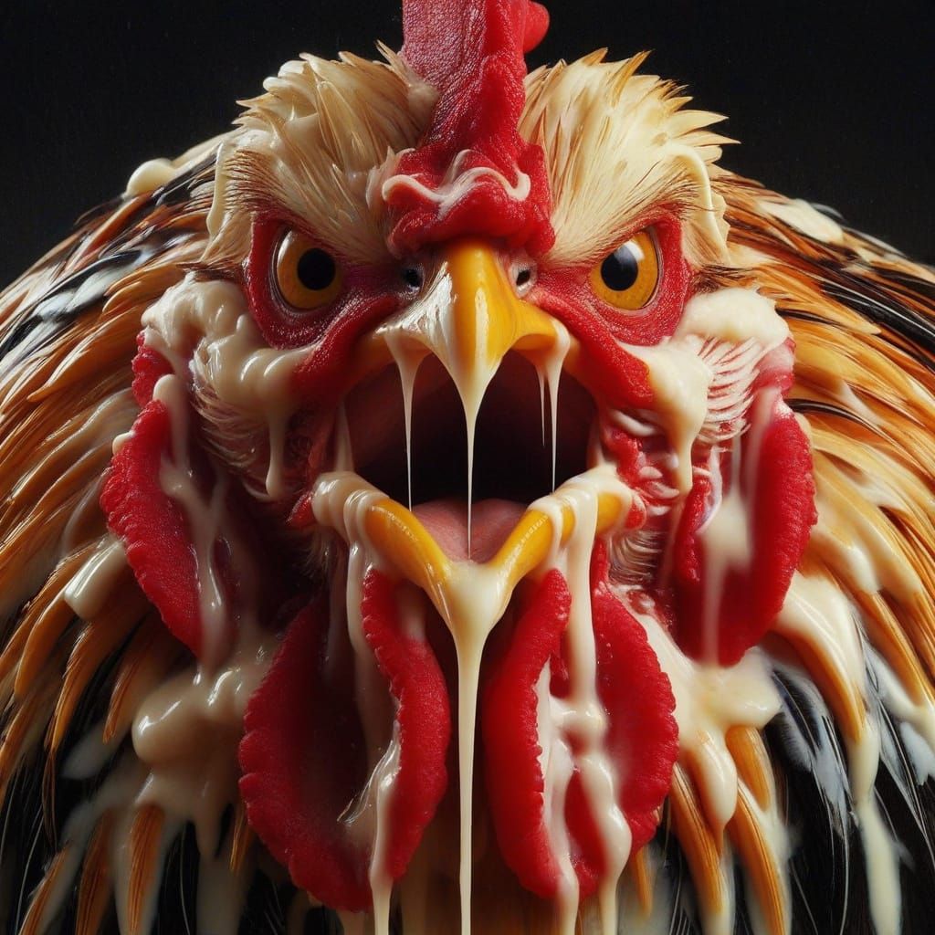 Angry Rooster Drenched in Rich Alfredo Sauce