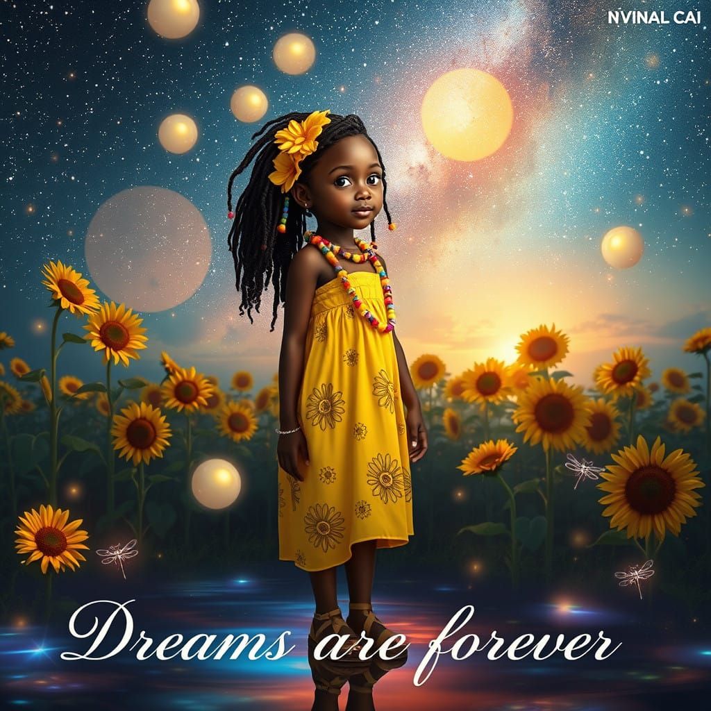 Magical Realist Aquarel of a Young Girl with Vibrant Hair an...