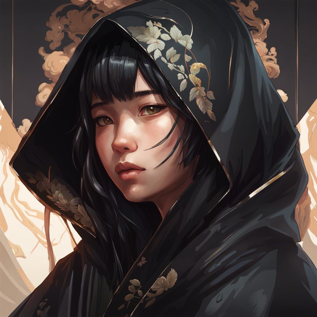 Detailed Portrait of Biracial Girl in Cloak