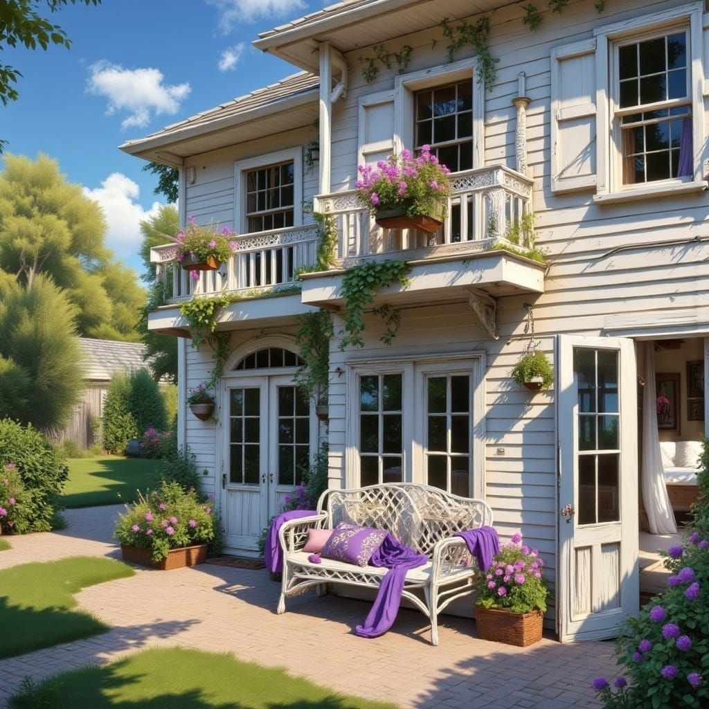Charming Two-Story Cottage with Sunlit Porch and Balcony