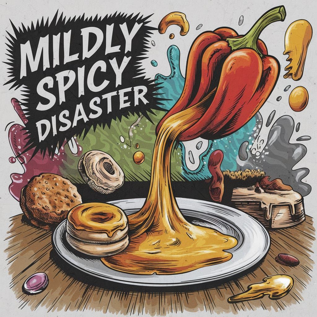 Mildly Spicy Disaster T-Shirt Design, Surrealist Style
