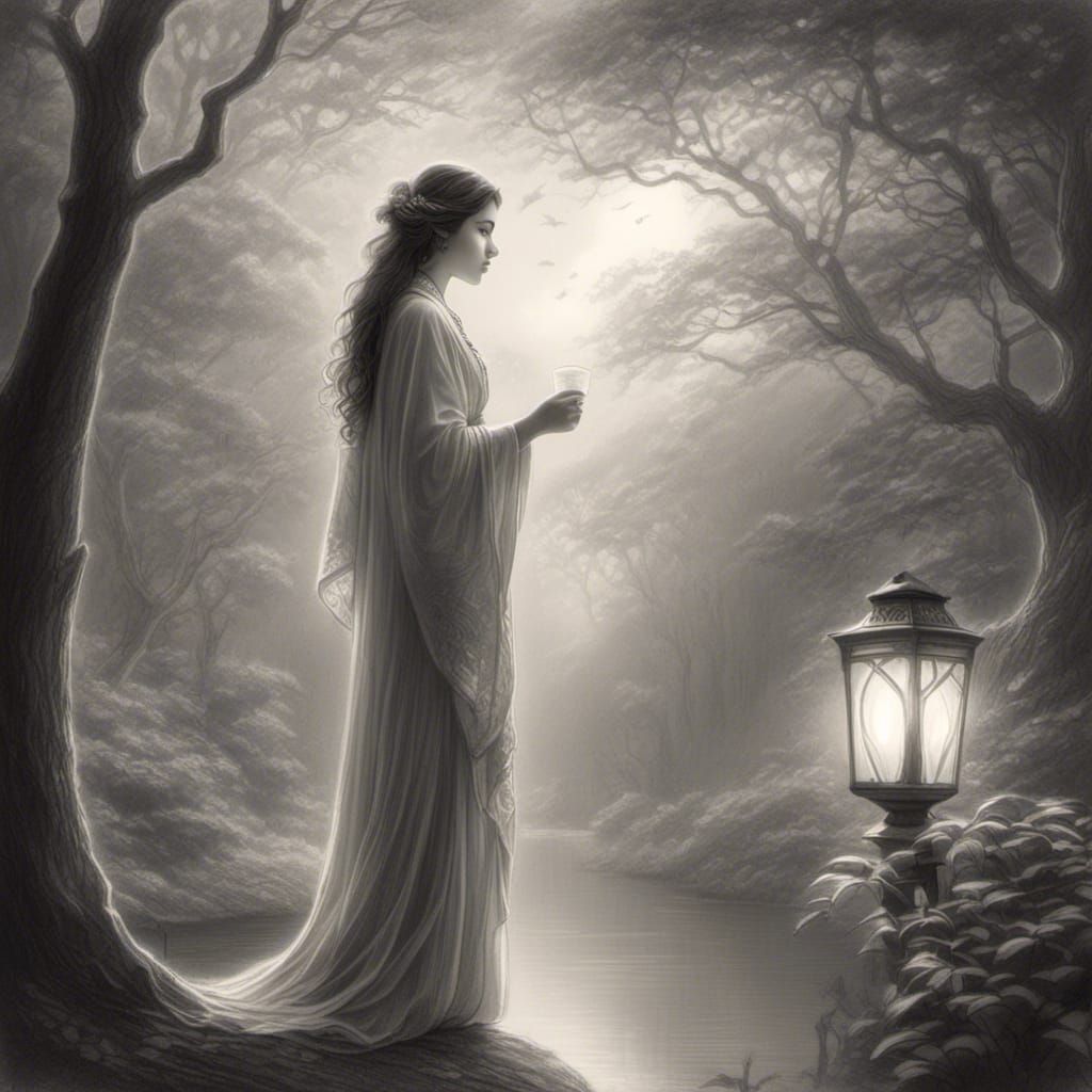 Ethereal Fantasy Woman in Pencil Sketch Art